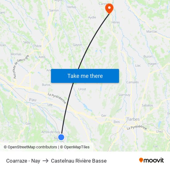 Coarraze - Nay to Castelnau Rivière Basse map