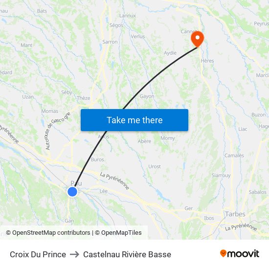 Croix Du Prince to Castelnau Rivière Basse map