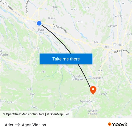 Ader to Agos Vidalos map