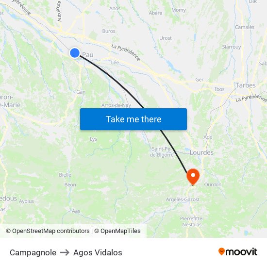 Campagnole to Agos Vidalos map