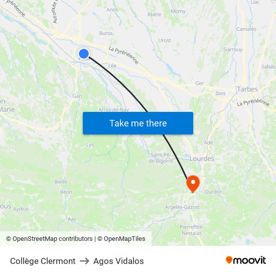 Collège Clermont to Agos Vidalos map