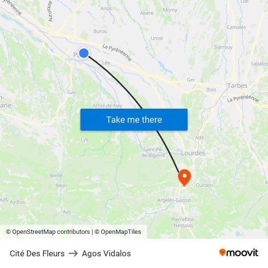 Cité Des Fleurs to Agos Vidalos map