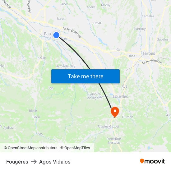 Fougères to Agos Vidalos map