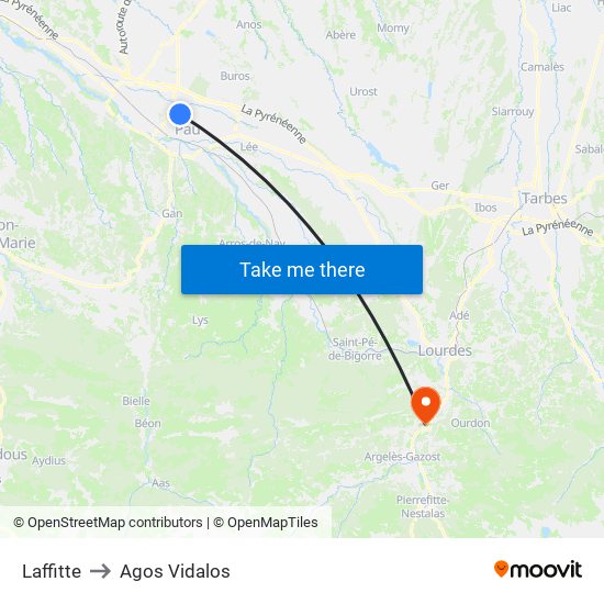 Laffitte to Agos Vidalos map