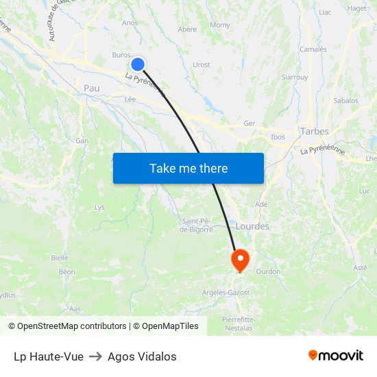 Lp Haute-Vue to Agos Vidalos map