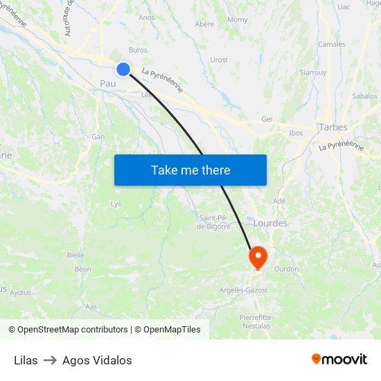 Lilas to Agos Vidalos map