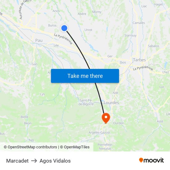 Marcadet to Agos Vidalos map