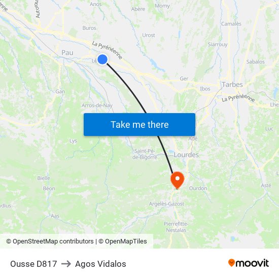 Ousse D817 to Agos Vidalos map