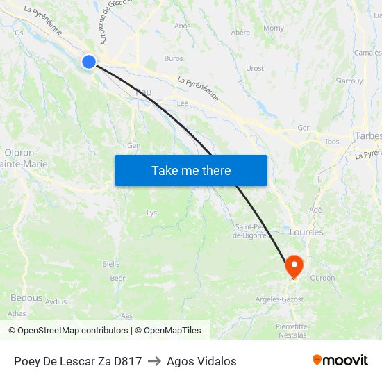 Poey De Lescar Za D817 to Agos Vidalos map