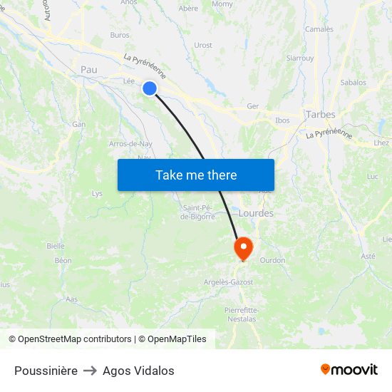Poussinière to Agos Vidalos map