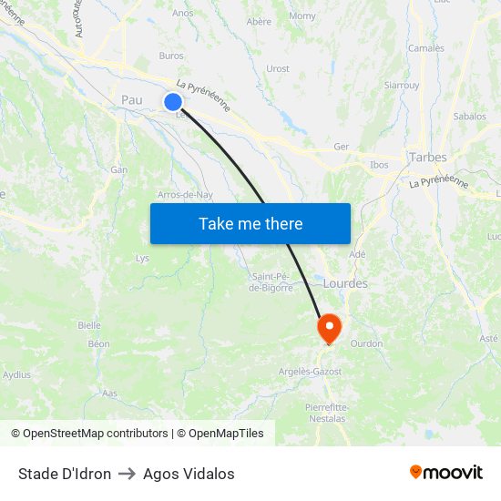 Stade D'Idron to Agos Vidalos map