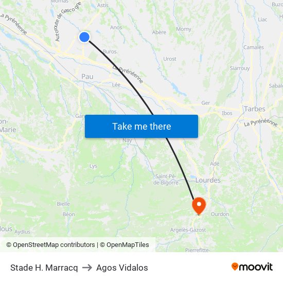 Stade H. Marracq to Agos Vidalos map