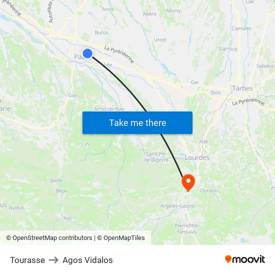 Tourasse to Agos Vidalos map