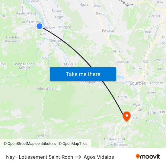 Nay - Lotissement Saint-Roch to Agos Vidalos map