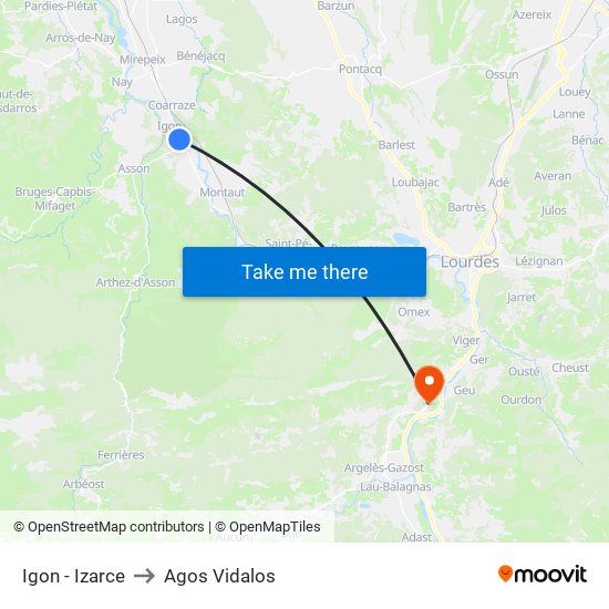 Igon - Izarce to Agos Vidalos map