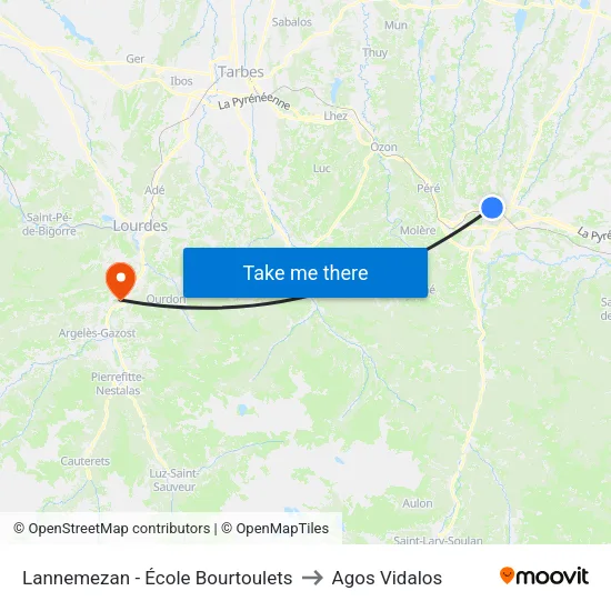 Lannemezan - École Bourtoulets to Agos Vidalos map