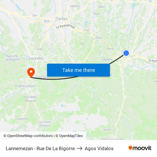 Lannemezan - Rue De La Bigorre to Agos Vidalos map