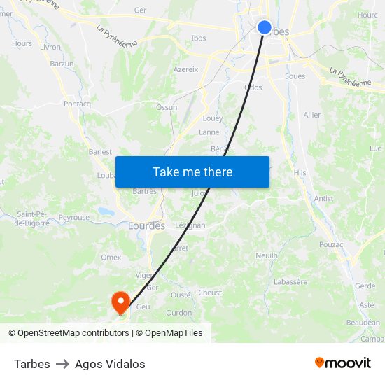 Tarbes to Agos Vidalos map