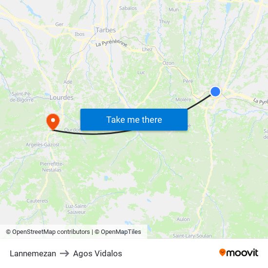 Lannemezan to Agos Vidalos map