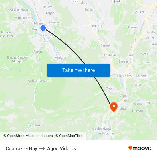 Coarraze - Nay to Agos Vidalos map