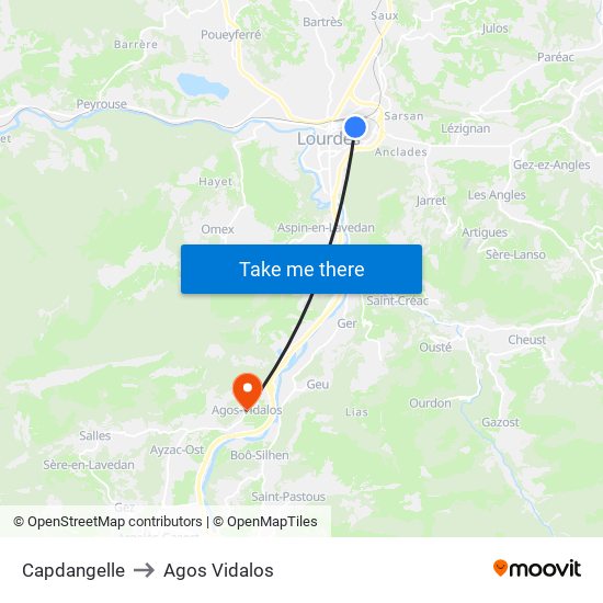 Capdangelle to Agos Vidalos map
