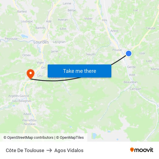 Côte De Toulouse to Agos Vidalos map