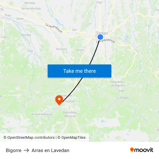 Bigorre to Arras en Lavedan map
