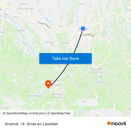 Arsenal to Arras en Lavedan map