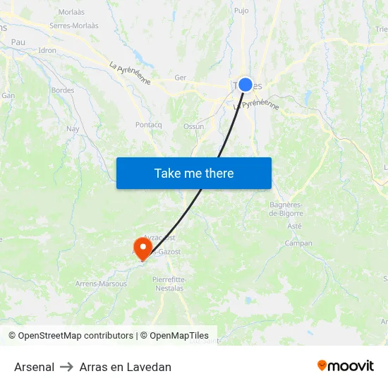 Arsenal to Arras en Lavedan map