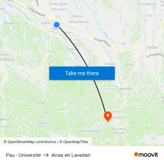 Pau - Université to Arras en Lavedan map