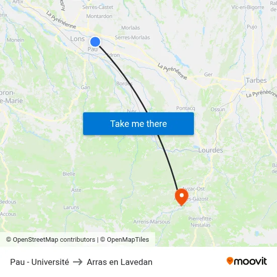 Pau - Université to Arras en Lavedan map