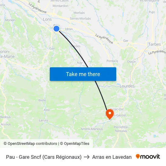 Pau - Gare Sncf (Cars Régionaux) to Arras en Lavedan map