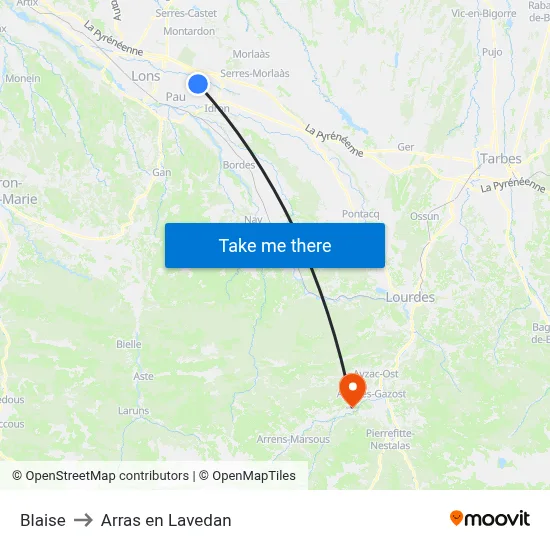 Blaise to Arras en Lavedan map