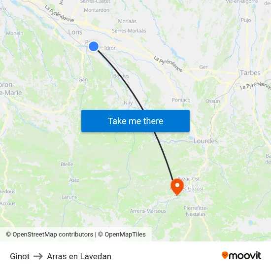 Ginot to Arras en Lavedan map