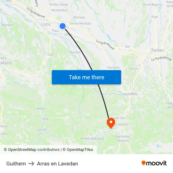 Guilhem to Arras en Lavedan map