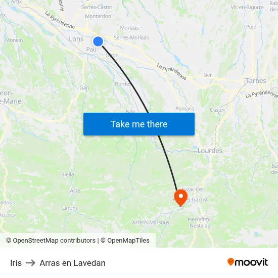 Iris to Arras en Lavedan map