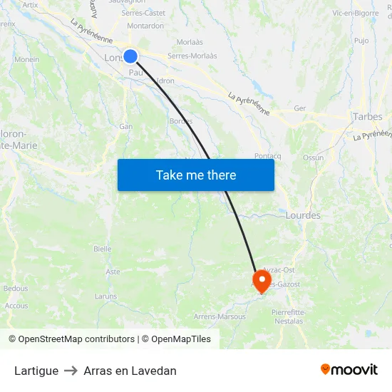 Lartigue to Arras en Lavedan map
