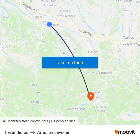 Lavandières to Arras en Lavedan map