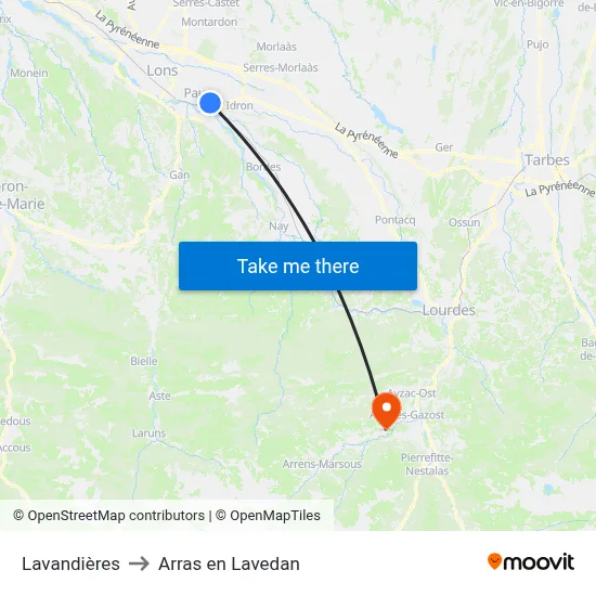 Lavandières to Arras en Lavedan map