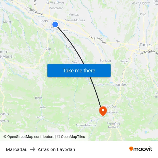 Marcadau to Arras en Lavedan map