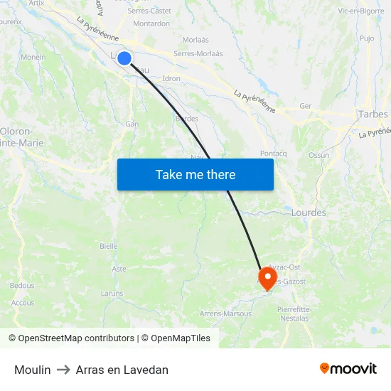 Moulin to Arras en Lavedan map