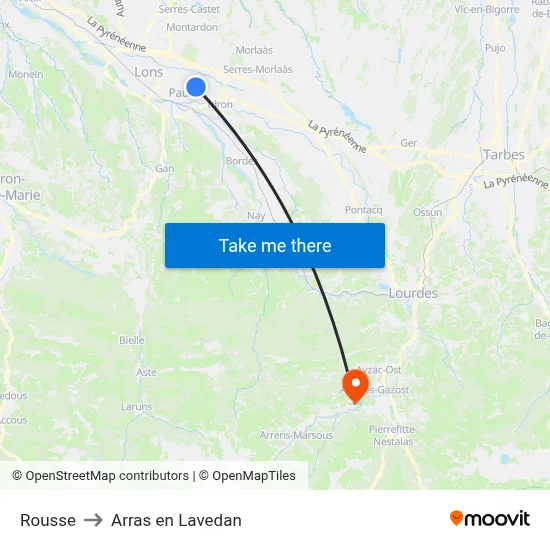 Rousse to Arras en Lavedan map