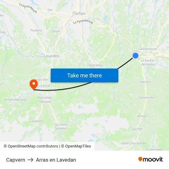 Capvern to Arras en Lavedan map
