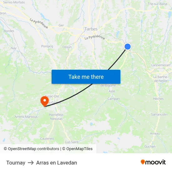 Tournay to Arras en Lavedan map
