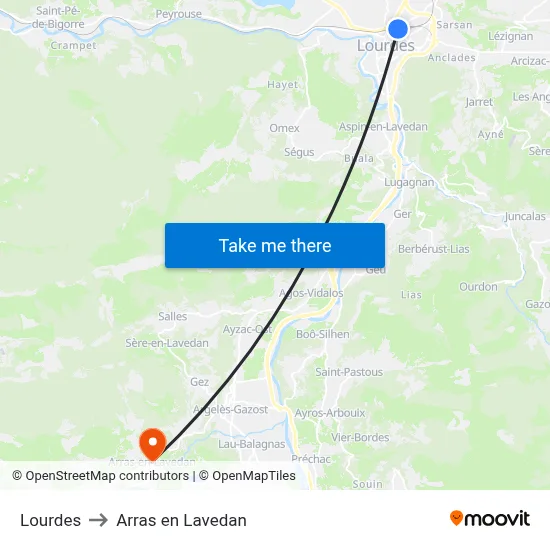 Lourdes to Arras en Lavedan map
