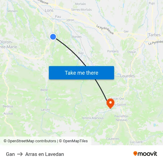Gan to Arras en Lavedan map