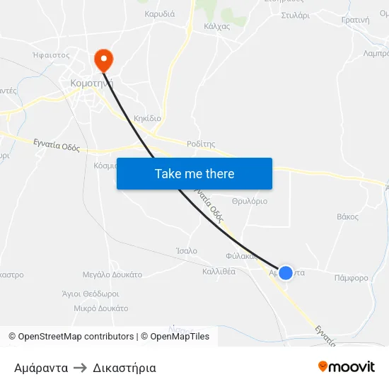 Αμάραντα to Δικαστήρια map