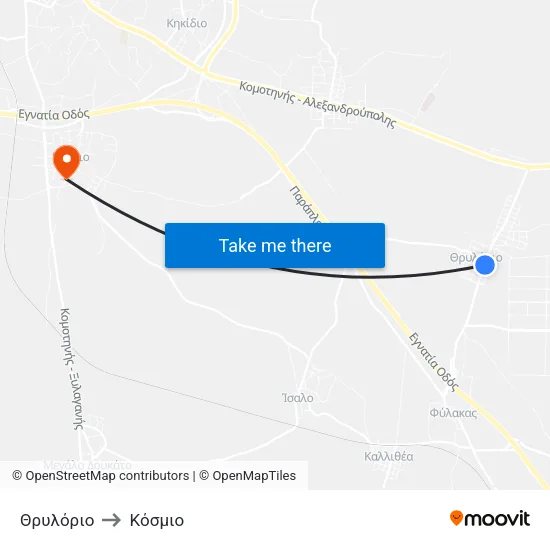 Θρυλόριο to Κόσμιο map