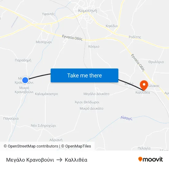 Mεγάλο Κρανοβούνι to Καλλιθέα map
