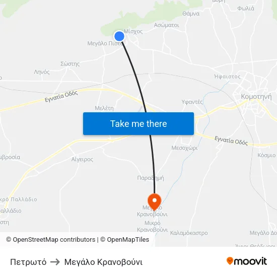 Πετρωτό to Mεγάλο Κρανοβούνι map